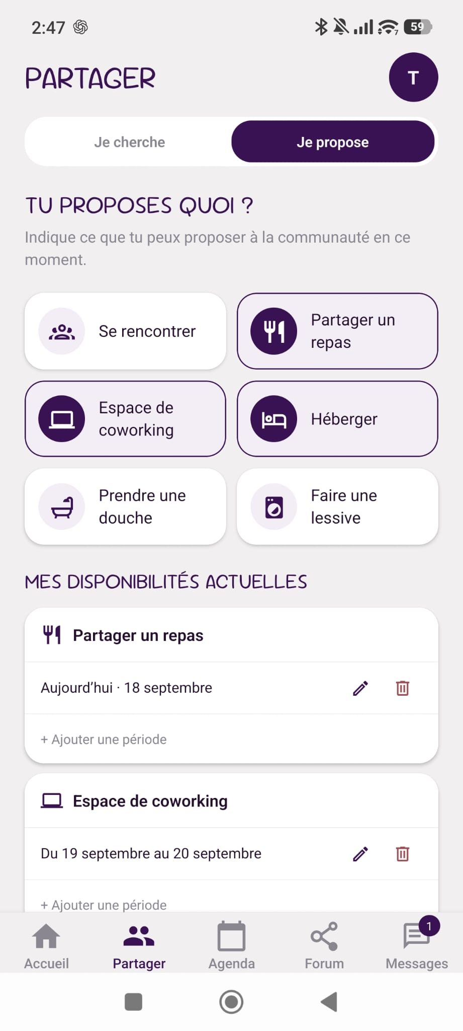 Écran Je propose