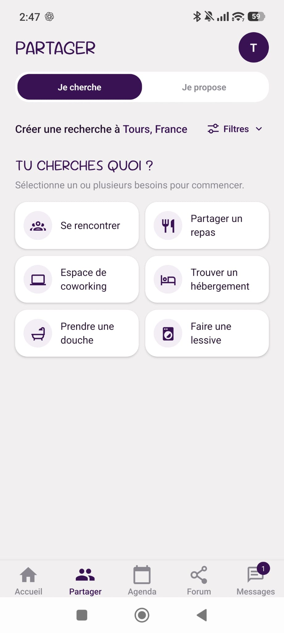 Écran Je cherche